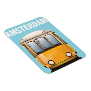 Amsterdam yellow tram travel poster magnet