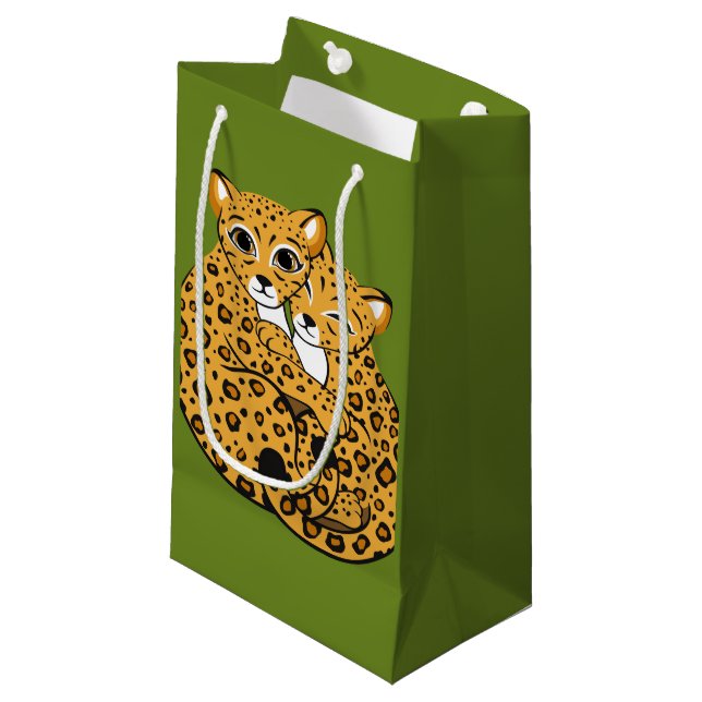 Amur Leopard Cubs Cuddling Art Small Gift Bag (Front Angled)