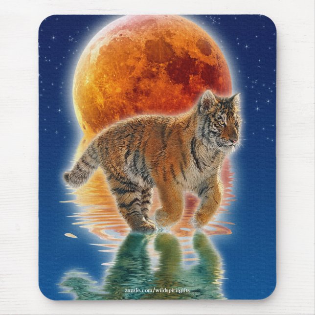 Amur Tiger Cub & Moon Fantasy Wildlife Mousepad (Front)