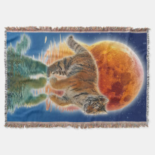 Amur Tiger Cub & Moon Wildlife Fantasy Art Throw Blanket