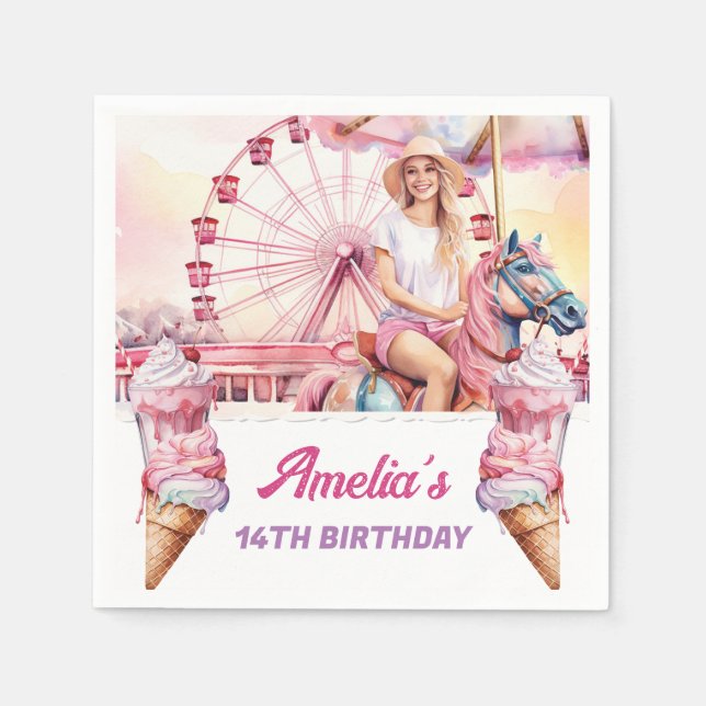 Amusement Park Birthday Carousel Napkin (Front)