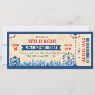 Amusement park birthday invitation ticket 