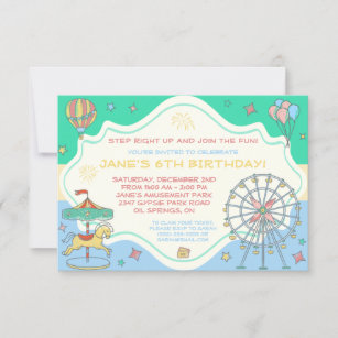 Amusement Park Birthday Party Invitation