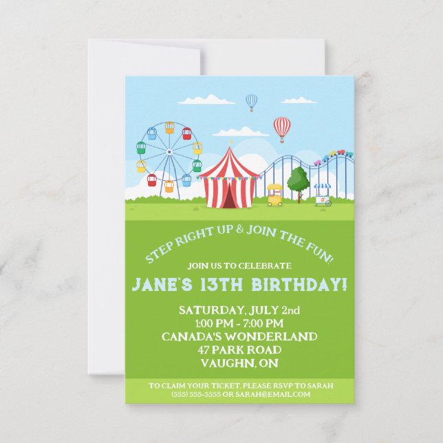 Amusement Park Birthday Party Invitation (Front)