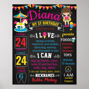 Amusement park Carousel Carnival Birthday board Poster