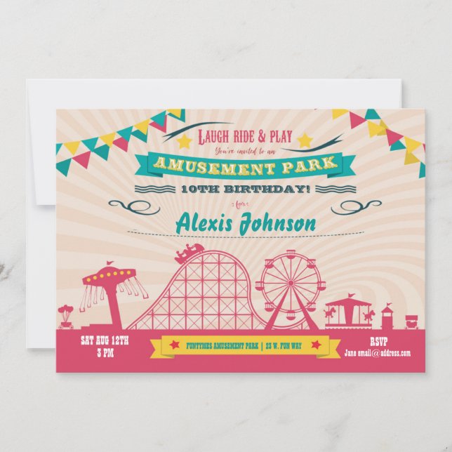 Amusement Park Funfair Carnival Birthday Invite (Front)