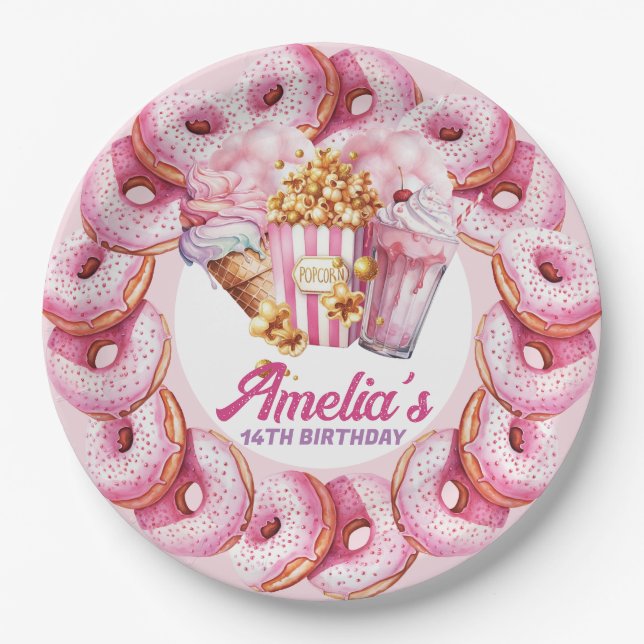Amusement Park Personalised Pink Paper Plate (Front)