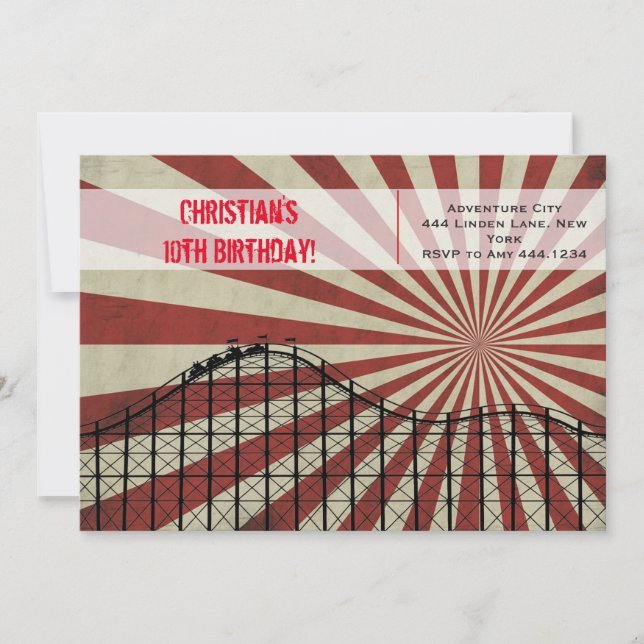 Amusement Park Roller Coaster Birthday Invitation (Front)