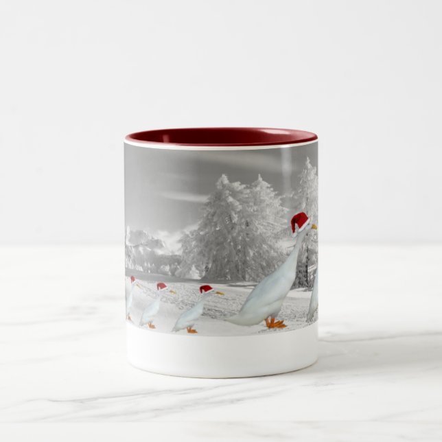 Amusing Christmas runner ducks Two-Tone Coffee Mug (Center)