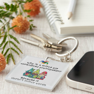 Amusing Plainspoken Mince Pie Joke Key Ring