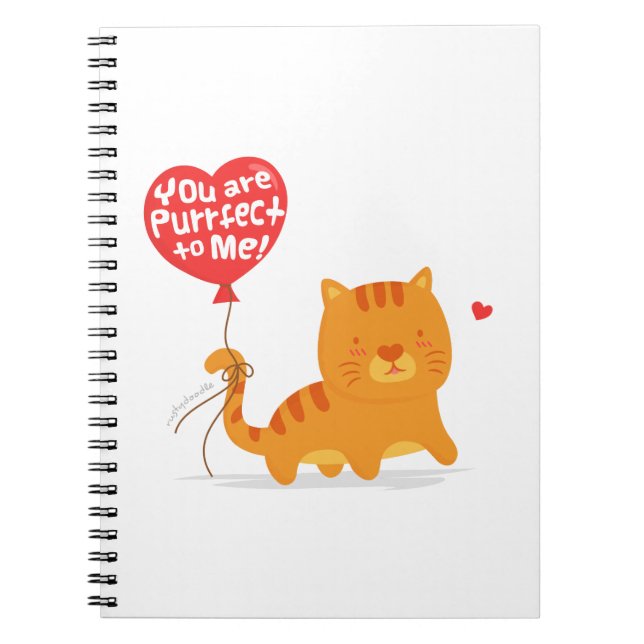 Amusing Pun Love Humour Cute Kitty Cat Cartoon Notebook (Front)
