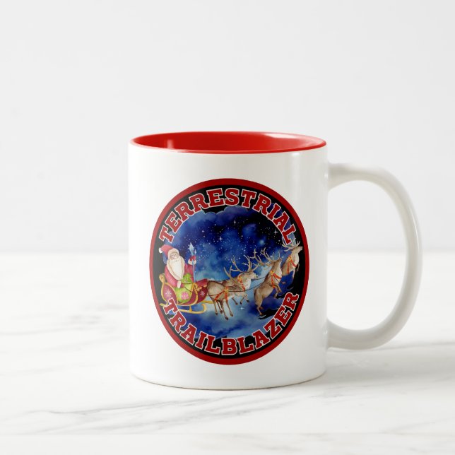 Amusing Santa Claus - Terrestrial Trailblazer Two-Tone Coffee Mug (Right)