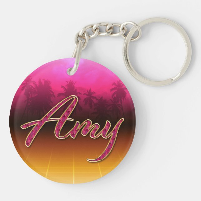 Amy First Name golden pink keychain (Back)
