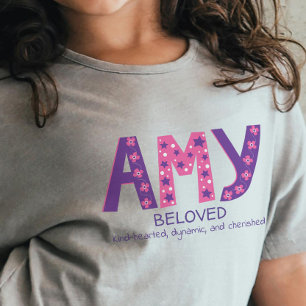 Amy girls name & meaning pink purple flower stars  baby T-Shirt