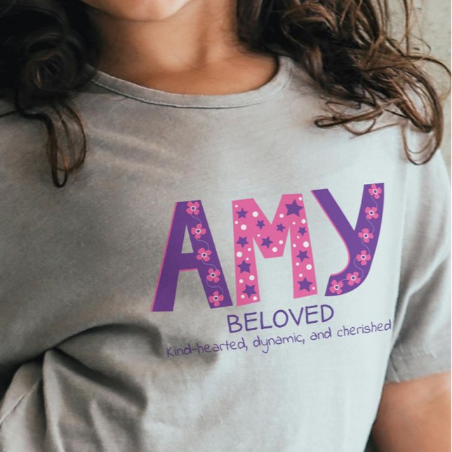 Amy girls name & meaning pink purple flower stars  baby T-Shirt (Creator Uploaded)