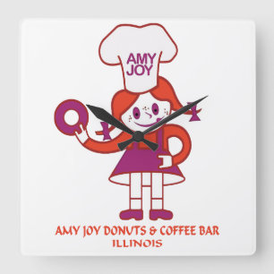 Amy Joy Doughnuts of Illinois Square Wall Clock