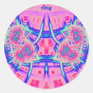 AMY ~ Pink Blue and Green BRIGHT FUN! ~  Classic Round Sticker