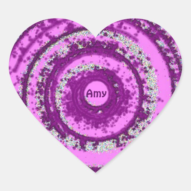 AMY ~ Purple and Silver Pattern ~ Personalised  Heart Sticker (Front)