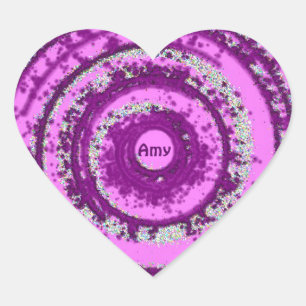 AMY ~ Purple and Silver Pattern ~ Personalised Heart Sticker