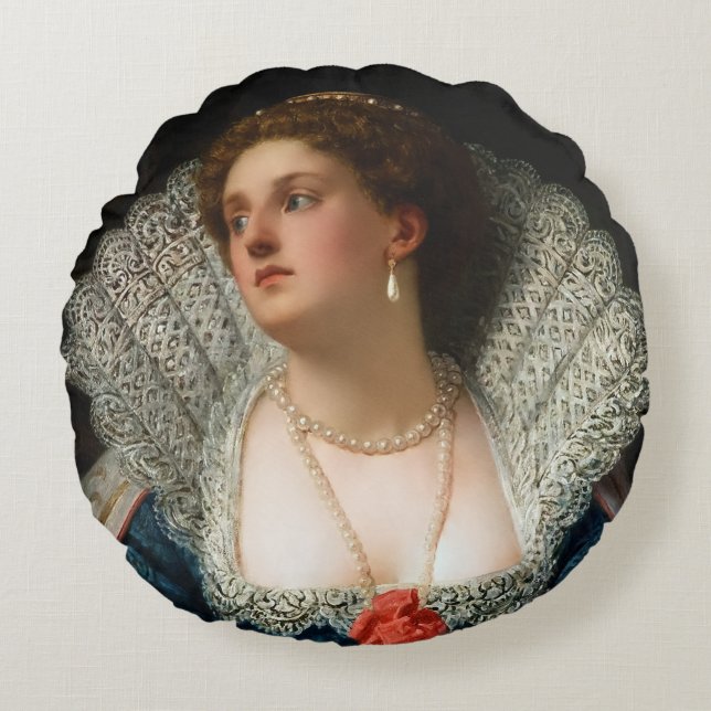 Amy Robsart by William Frederick Yeames Round Cushion (Front)