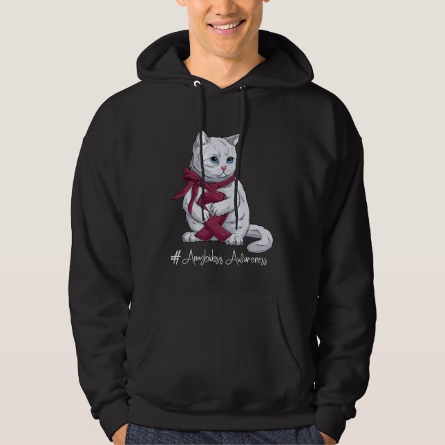 Amyloidosis Awareness Month Burgundy Ribbon Cat Hoodie (Front)