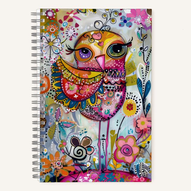 *~* AN1  Floral Fantasy Whimsical Happy CUTE BIRD  Notebook (Front)