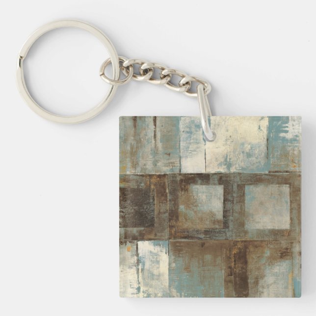 An Abstract in Blue and Brown Key Ring (Front)