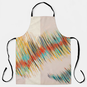 An abstract painting; jagged lines arranged in irr apron