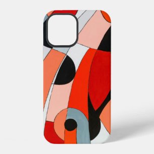 An abstract painting of curved black, white and re iPhone 12 case