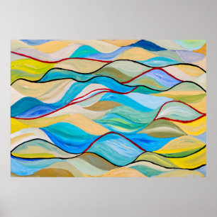 An abstract painting with wavelike shapes in paste poster