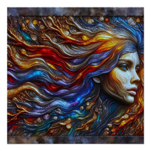 An Abstract Portrait Of Woman's Face Embossed Art Poster
