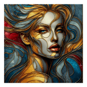 An Abstract Portrait Of Woman's Face Stained glass Poster