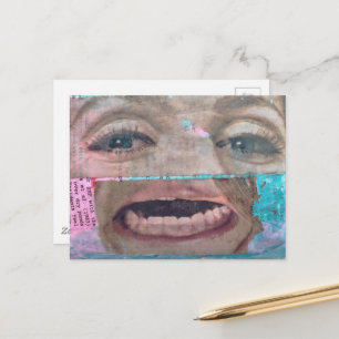 an abstract unique  collage with a eyes and mouth postcard