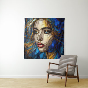 An Abstract Woman Face 2- Stained Glass Tapestry