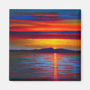 An abstracted version of the ocean sunset  magnet
