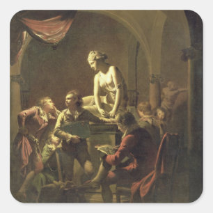 An Academy by Lamplight, c.1768-69 (oil on canvas) Square Sticker