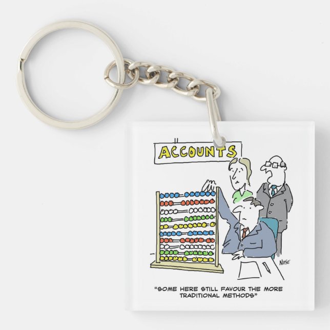 An Accountant Using an Abacus at Work. Funny Key Ring (Front)