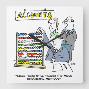 An Accountant Using an Abacus at Work Square Wall Clock