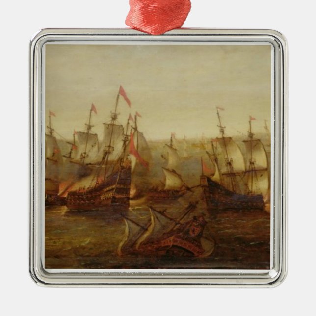 An Action between Spanish Ships and Barbary Galley Metal Tree Decoration (Front)