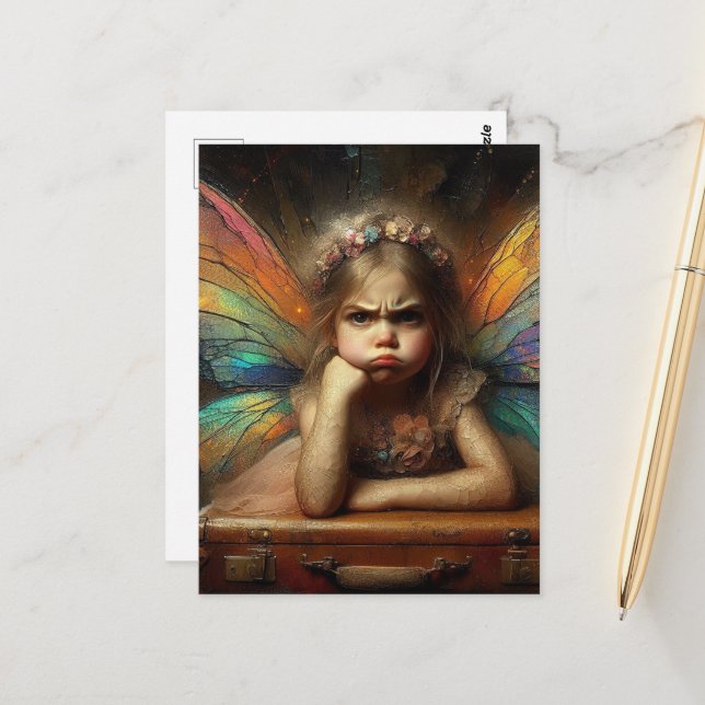 An adorable annoyed Fairy with suitcase Postcard (Front/Back In Situ)