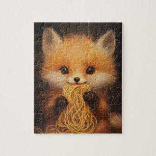 An adorable baby red fox eating spaghetti jigsaw puzzle