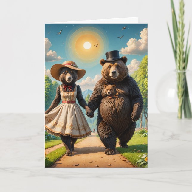 An Adorable Bear Couple on a Walk With Baby Bear Card (Front)