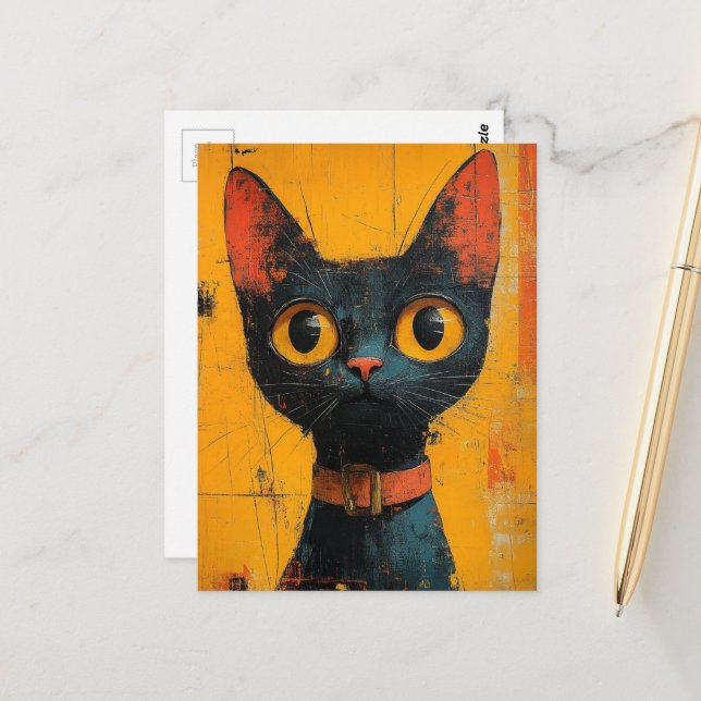 An Adorable Black Cat Postcard (Front/Back In Situ)
