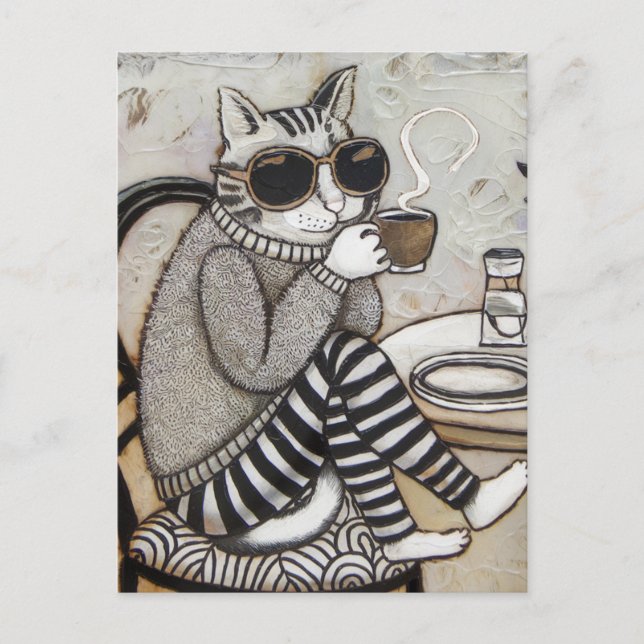 An Adorable Cat With A Coffee Encaustic Postcard (Front)