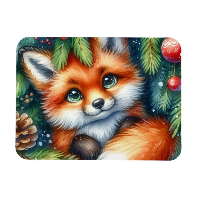 An adorable Christmas red fox Magnet (Horizontal)