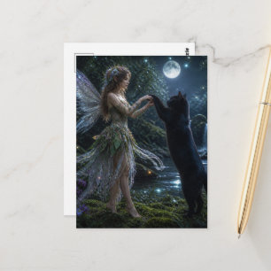 An adorable fairy and a black cat postcard