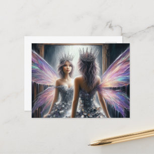An adorable fairy looking in a mirror postcard