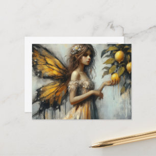 An adorable fairy picking lemons postcard