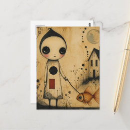 An adorable Fantasy Walking My Pet Goldfish Postcard