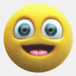 An adorable happy fuzzy yellow ball character classic round sticker